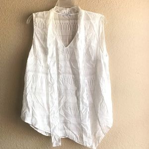 T Tahari White Print Tie Sleeveless Top Sz L